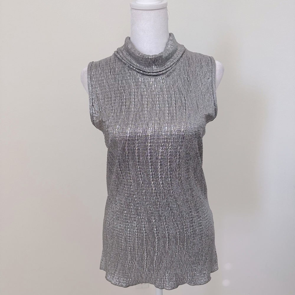 FAS Fille A Suivre, Silver Sleeveless Mock Neck Top, size Small (Fr T1)